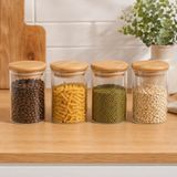 4'lü 300 ml Bambu Kapaklı Cam Kavanoz Seti, Silikon Contalı Şeffaf Baharatlık ve Saklama Kabı, Çay Kahve Şeker Baharat Kuruyemiş Kavanozu - Çok Renkli - Standart