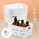 4'lü 3,8 Litre Delikli Saklama Kutusu Beyaz