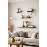 4Lü 80 Cm 40 Cm 20 Cm Mdf Mat Siyah Uçan Gizli Bağlantı Dekoratif Duvar Rafı Kitaplık