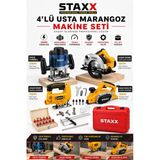 4'Lü Ahşap İşleme Marangöz Makine Seti | Freze + Daire Testere + Dekupaj + Planya | 1200W Full Set