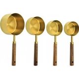 4'lü Ahşap Saplı Altın Renk Metal Ölçü Kaşığı Seti – 60 Ml, 80 Ml, 125 Ml, 250 ml – M - Çok Renkli
