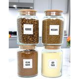 4'lü Ahşap Vakum Kapaklı Cam Filtre Kahve Süt Tozu Kahve Türk Kahvesi Saklama Kavanozu Seti 800 ml - Şeffaf - Açık Kahverengi - 4 Adet