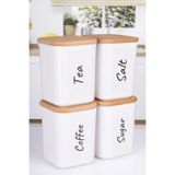 4'lü Ahşap Vakum Kapaklı Saklama Kabı Set Çay Şeker Kahve Tuz Kavanoz 900ml