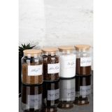 4'lü Ahşap Vakum Kapaklı Türk/filtre Kahve/nescafe/süt Tozu Etiketli Cam Kavanoz Seti 800 ml - Şeffaf