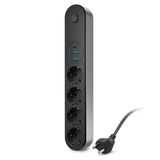 4’lü Akım Korumalı Priz 2500W 10A – 2 USB + Type-C – 2m Uzatma Kablosu | Çoklu Şarj (Siyah)