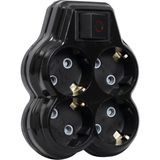 4lü Anahtarlı Golyat, Dörtlü Topraklı Priz Çoklayıcı Fiş, Siyah Renk, 16A 250 Volt, Max 360