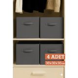 4’Lü Antrasit Dolap İçi Düzenleyici Kutu - 30X30X30 Cm Katlanabilir Çok Amaçlı Saklama Kutusu