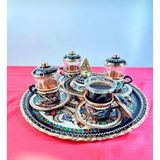4lü Bakır Çay ve Fincan Takımı,lokumluk,yuvarlak Tepsi