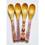 4'lü Bambu Ahşap Desenli Spoon Bamboo Ölçü Kaşığı 13CM