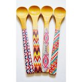 4'lü Bambu Ahşap Desenli Spoon Bamboo Yuvarlak Ağızlı Dondurma Kaşığı Ölçü Kaşığı 16CM Kaşık