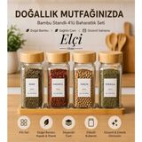 4'lü Bambu Baharatlık Seti - Bambu Baharatlık Seti Etiket Hediyeli - Elçi Home