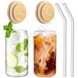 4Lu Bambu Kapakli Pipetli Cam Bardak Isiya Dayanikli Borosilikat Kola Sekilli Kahve Sunum Bardagi