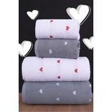 4'lü Banyo Havlu Seti Kalpli - Kalp Desenli Hamam Takımı - 70 x 140 cm - 50 x 90 cm - Beyaz - Gri