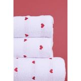 4'lü Banyo Havlu Seti Kalpli - Kalp Desenli Hamam Takımı - 70 x 140 cm - 50 x 90 cm - Beyaz