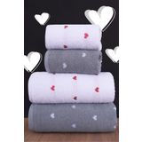 4'lü Banyo Havlu Seti Kalpli - Kalp Desenli Hamam Takımı Gri - Beyaz-70 X 140