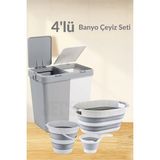 4'lü Banyo Seti, Katlanabilir Çamaşır Sepeti, Sele ve Maşrapa - Seçenek 1 - Antrasit