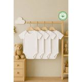 4'lü Bebeqon %100 Pamuk Kısa Kollu Bebek Zıbın Seti Organik Pamuk Basic Unisex Body Takımı - 18 – 24 AY - Ekru