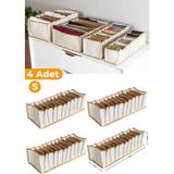 4'lü Bej Çizgili Çekmece Içi Organizer, 11X41X12 Cm, Pratik ve Şık Düzenleme Seti - Ahşap - Bej - Seçenek 1