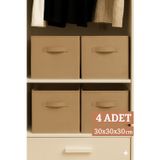 4’Lü Bej Kumaş Dolap İçi Düzenleyici Kutu - 30X30X30 Cm Katlanabilir Çok Amaçlı Saklama Kutusu