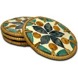 4'lü Blue & Orange Design Sedef Kaplama Rattan Bardak Altlığı - Çok Renkli