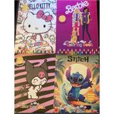 4'lü Boyama Barbie Kuromi Hello Kity Stitch Stickerlı Maskeli Boyama Kitapları