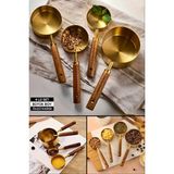 4lü Büyük Boy Paslanmaz Çelik Ahşap Saplı Gold Ölçü Kaşığı Seti Ölçü Kabı 60ML 80ML 125ML 250ML