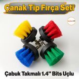 4'lü Çanak Tip Renkli Matkap Uyumlu Çok Amaçlı Temizlik Fırça Seti Araç, Banyo, Derz, Jant, Fayans - 1 Paket