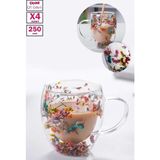 4'lü Çift Cidarlı Çiçekli Cam Bardak 250 Ml, El Yapımı, Kulplu, Borosilikat - Seçenek 1