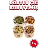 4\'lü Çiğ Kuruyemiş Paketi 1 kg - Çiğ Kaju, Çiğ Badem, Çiğ Kabak Çekirdeği, Ceviz Içi (4X250 Gr) Taze
