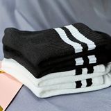 4lu Çizgili Kolej Tenis Çorabı, Pamuklu Terletmez Çorap, Unisex 4 Cift - Siyah - Beyaz - 36 - 42
