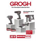 4Lü Combo Akülü Şarjlı Matkap Taşlama Seti 20V 4Ah Set 2(Brushless Motor)(Grx9202s) Siyah Gri Darbeli 1 Set