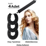 4'lü Deko Dekor Gül Kurusu Kadife Saç Şekillendirici Kadife Saç Sosisi ve Kadife Saç Bigudi Isısız Saç Şekillendirme - Siyah