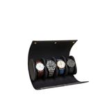 4’lü Deri Saat Kutusu Silindir Tasarım Taşınabilir Saat Saklama Organizer 24x11x7 cm(Siyah)