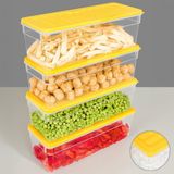 4'lü Derin Buzdolabı Organizer Set Düzenleyici Saklama Kabı Mikrodalga Difriz Kabı 2470ML Sarı