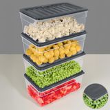 4'lü Derin Buzdolabı Organizer Set Düzenleyici Saklama Kabı Mikrodalga Difriz Kabı 2500ML Antrasit
