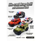 4'lü Die-Cast Metal Oyuncak Araba Seti - Sesli Işıklı Çek Bırak İtfaiye Polis Ambulans Askeri Araç