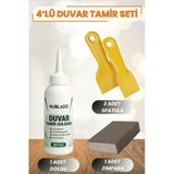 4'Lü Duvar Tamir Seti 220 Gr Beyaz Dolgu Macunu, 2 Plastik Spatula Ve Kübik Zımpara Çatlak, Çivi Ve Vida Deliği, Sıva-Alçı Onarımı Suya Dayanıklı, Zımparalanabilir, Boyanabilir