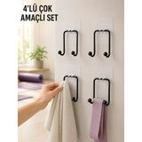 4'Lü Duvar Tipi Yapışkanlı Askı Pratik Ev Ve Banyo Askılık Seti - Lisinya