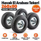 4'Lü El Arabası Yük Taşıma Tekeri Siboplu Bilyeli Rulmanlı Havalı Dublex 260X80 Çelik Jant Tekerlek