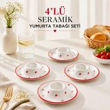 4'lü El Yapımı Seramik Yumurtalık Seti, Tabaklı Lüks Kahvaltılık Yumurta Standı, Artisan Sunum Tabağı, Otel Restoran Kafe Yat ve Karavan Kahvaltı Servisi İçin Premium Set, KALPLİ