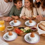 4'lü El Yapımı Seramik Yumurtalık Seti, Tabaklı Lüks Kahvaltılık Yumurta Standı, Artisan Sunum Tabağı, Otel Restoran Kafe Yat ve Karavan Kahvaltı Servisi İçin Premium Set, LAVANTA