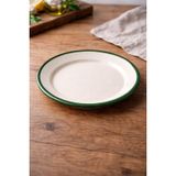 4'lü Emaye Servis Tabağı Seti - 25 cm Krem Renkli Yeşil Kenarlı Yemek Tabağı Takımı - Retro Nostaljik Tasarım, Dayanıklı ve Sağlıklı Mutfak Gereçleri - Kamp ve Ev Kullanımına Uygun