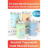 4'lü Fenomen Sevimli Teneke Kutu Görünümlü Islak Mendil Saklama Kutusu Kabı Anahtarlık Çanta Süsü