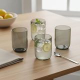 4'lü Füme Renkli Borosilikat Cam Bardak Seti - 290 ml Isıya Dayanıklı Gri Modern Su, Meşrubat