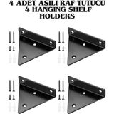 4'lü Gizli Duvar Rafı Askı Aparatı - Sağlam Metal Üçgen Raf Tutucu - 0 - Siyah - 4 Adet