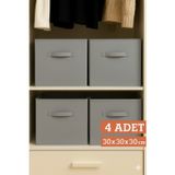 4’Lü Gri Kumaş Dolap İçi Düzenleyici Kutu - 30X30X30 Cm Katlanabilir Çok Amaçlı Saklama Kutusu