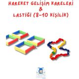 4'lü Hareket Gelişim Kareleri ve Lastiği (8-10 Kişilik) - 2'li Aktivite Seti - Çok Renkli