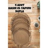 4'lü Hasır Jüt Supla Seti, El Yapımı, Yıkanabilir, Doğal, Kahverengi, 32 cm - Ahşap - Ceviz