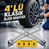 4’Lü İstavroz Bijon Anahtarı 17-19-21-22 Mm Çelik Oto Teker Lastik Sökme Takma Tamir El Aleti
