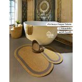 4'lü Jüt Banyo Paspas Takımı ve Sepet - Kaymaz Taban, Süper Emici, Makinede Yıkanabilir, Doğal Hasır Görünümlü Dekoratif Banyo Paspası (50x80 cm & 40x60 cm Paspas, 30x20x10 cm Sepet) (Gri-Hasır)
